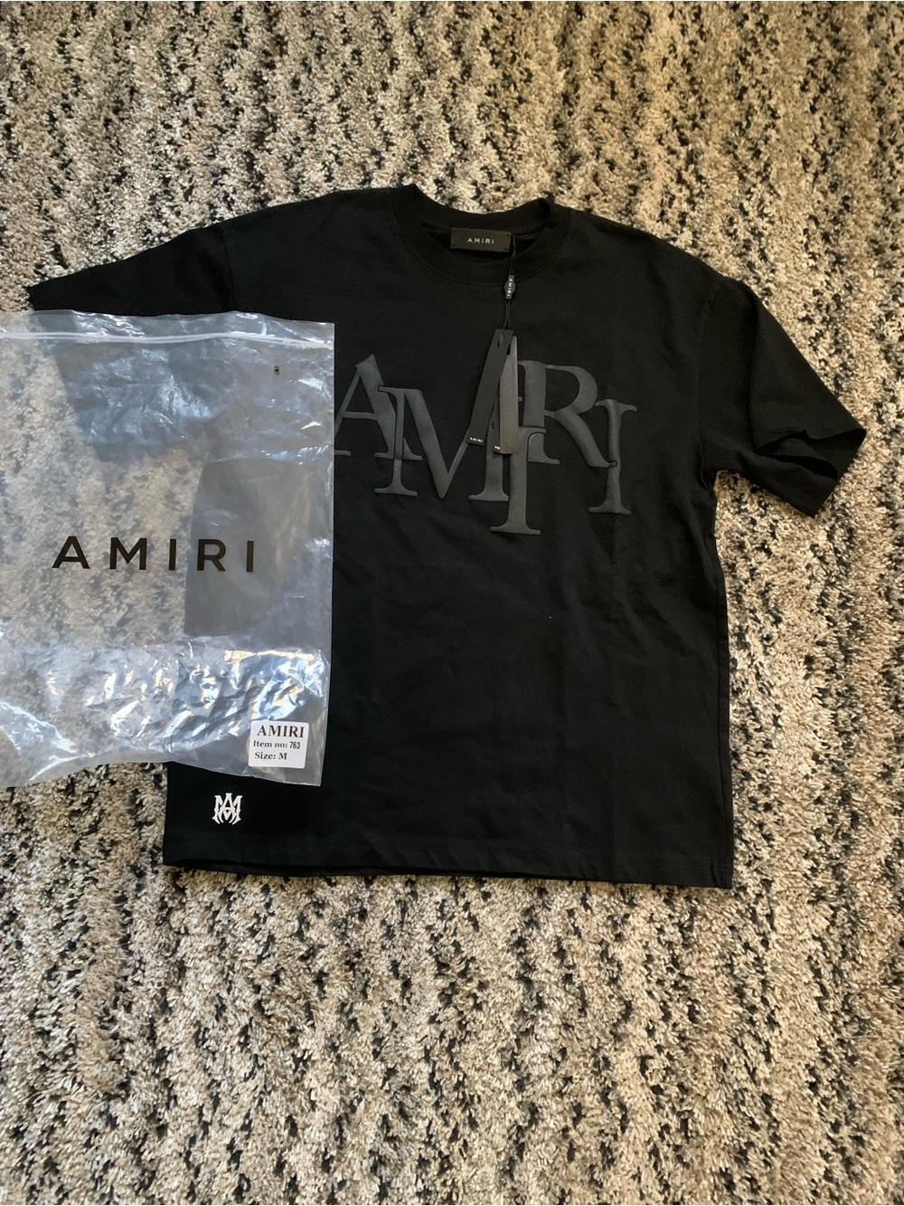 AMIRI Black Short Sleeve Logo Tee with Tonal Emblem